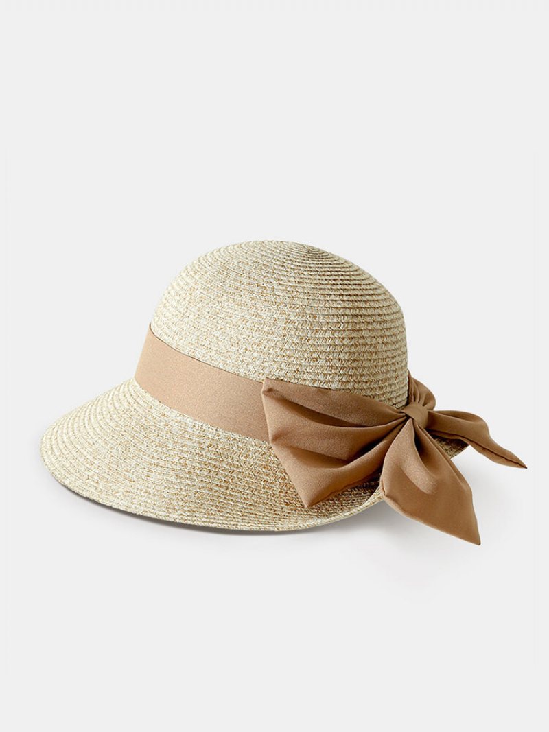 Kobiety Słomka Wypoczynek Wakacje Wszechstronny Oddychający Odcień Big Bow Straw Hat Tour Beach Bucket Cap