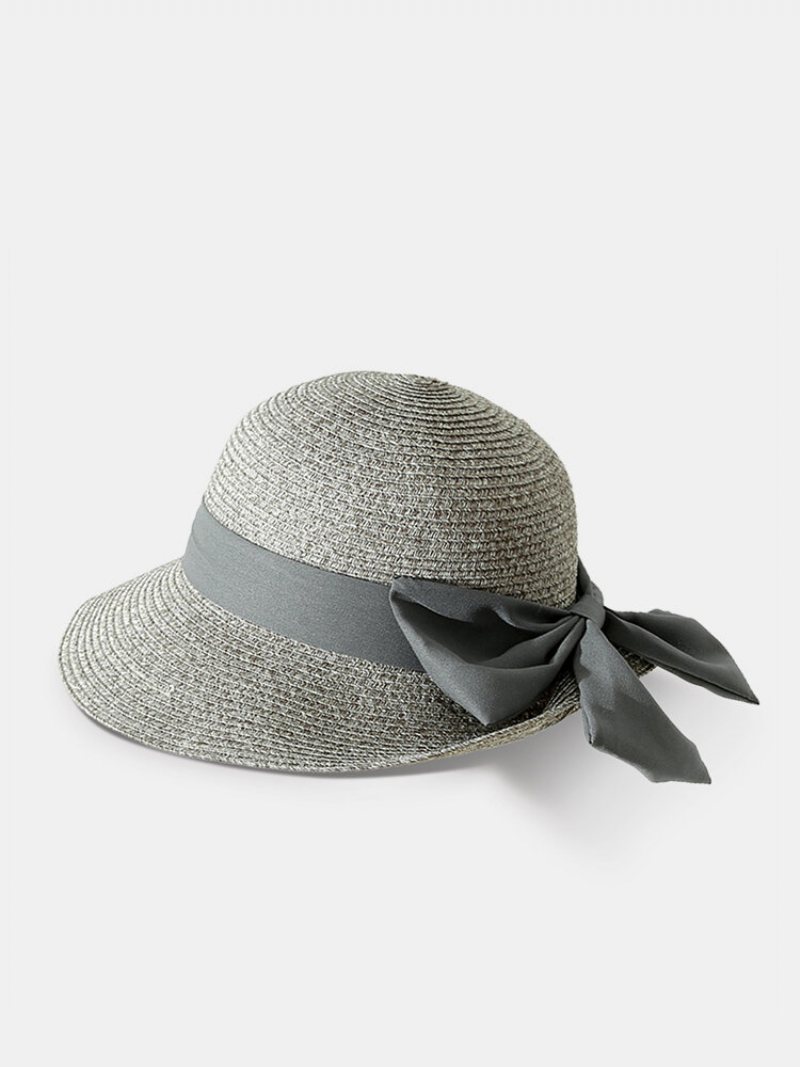 Kobiety Słomka Wypoczynek Wakacje Wszechstronny Oddychający Odcień Big Bow Straw Hat Tour Beach Bucket Cap