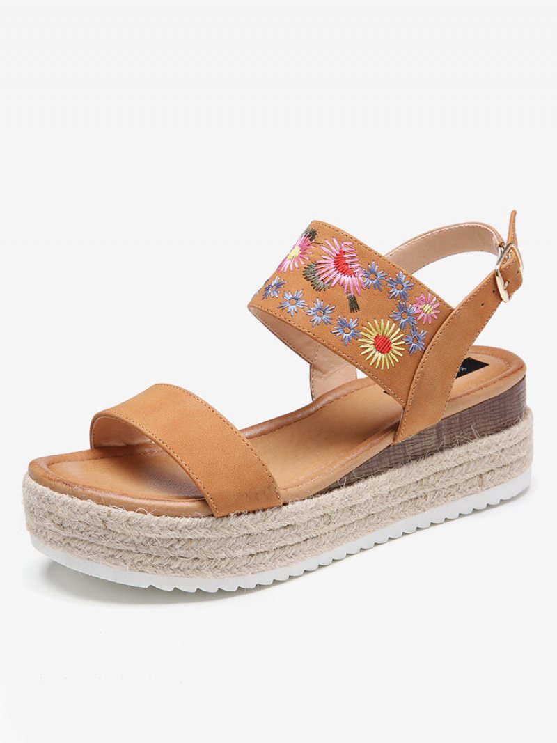 Lostisy Kobiety Kwiaty Haftowane Slingback Espadryle Klamra Platformy Sandały