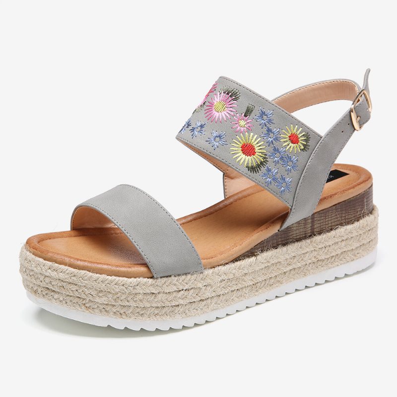 Lostisy Kobiety Kwiaty Haftowane Slingback Espadryle Klamra Platformy Sandały