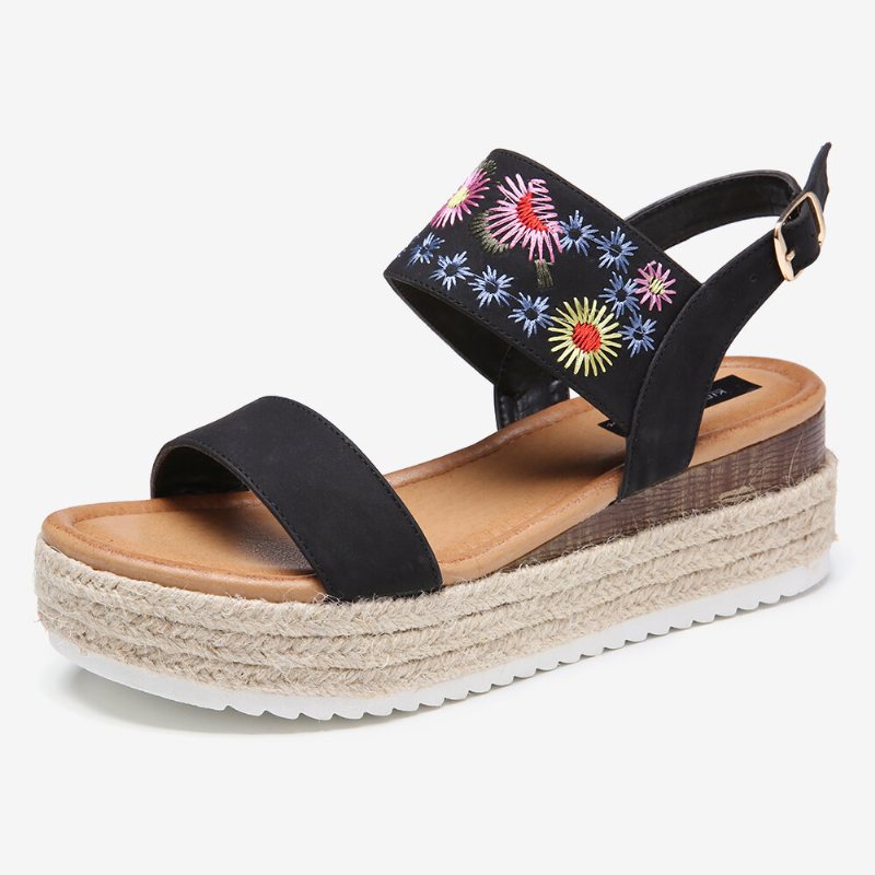 Lostisy Kobiety Kwiaty Haftowane Slingback Espadryle Klamra Platformy Sandały