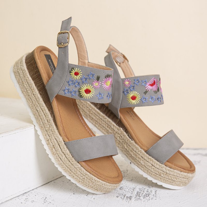 Lostisy Kobiety Kwiaty Haftowane Slingback Espadryle Klamra Platformy Sandały