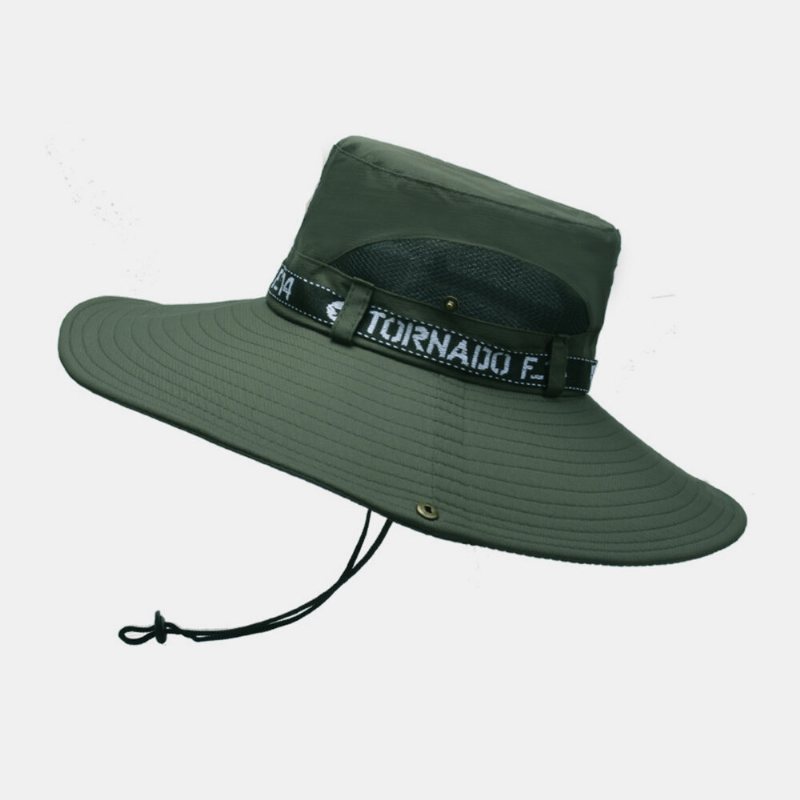 Męski Kapelusz Typu Bucket Outdoor Fishing Hat Wspinaczka Mesh Oddychająca Czapka Przeciwsłoneczna Ponadgabarytowe Rondo Ze Sznurkiem