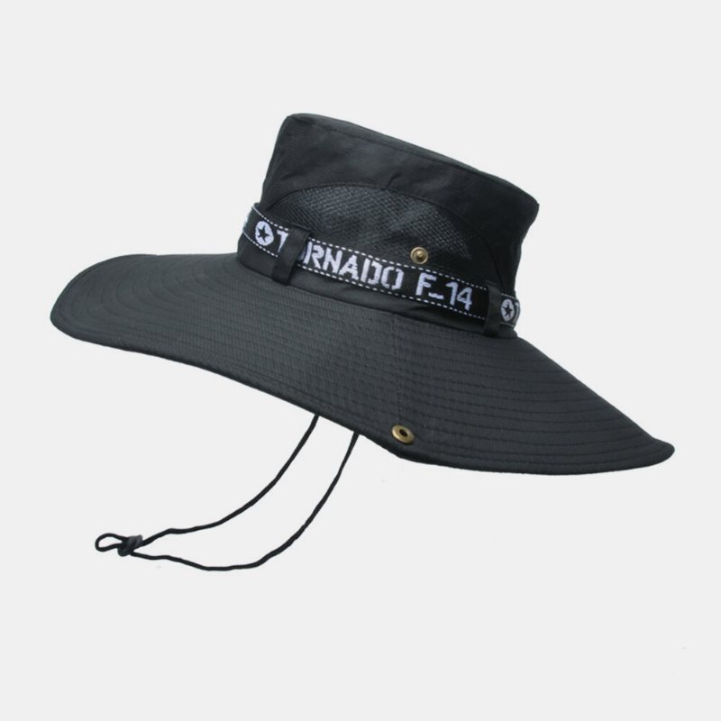 Męski Kapelusz Typu Bucket Outdoor Fishing Hat Wspinaczka Mesh Oddychająca Czapka Przeciwsłoneczna Ponadgabarytowe Rondo Ze Sznurkiem