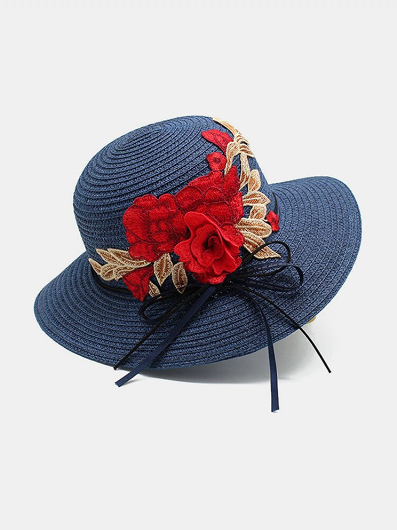 Oddychający Haftowany Słomkowy Kapelusz W Stylu Etnicznym Retro Sun Hat