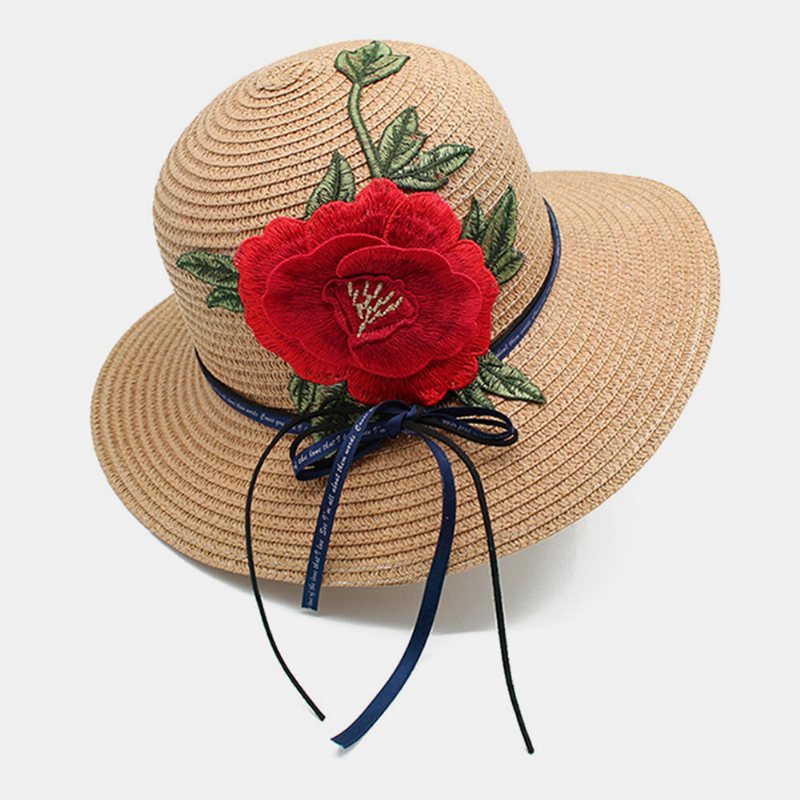 Oddychający Haftowany Słomkowy Kapelusz W Stylu Etnicznym Retro Sun Hat