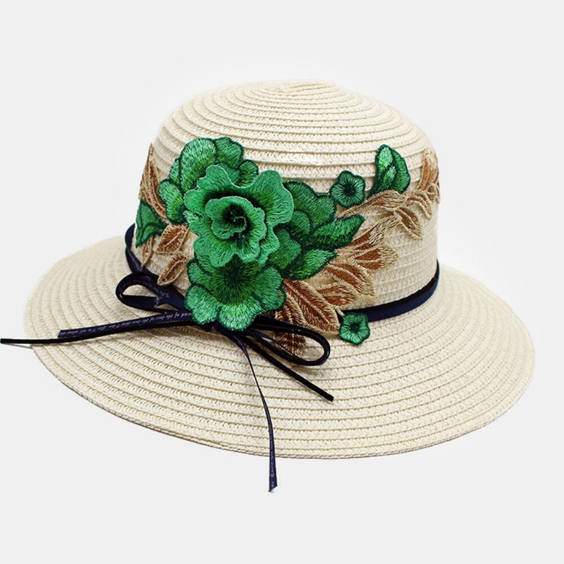 Oddychający Haftowany Słomkowy Kapelusz W Stylu Etnicznym Retro Sun Hat