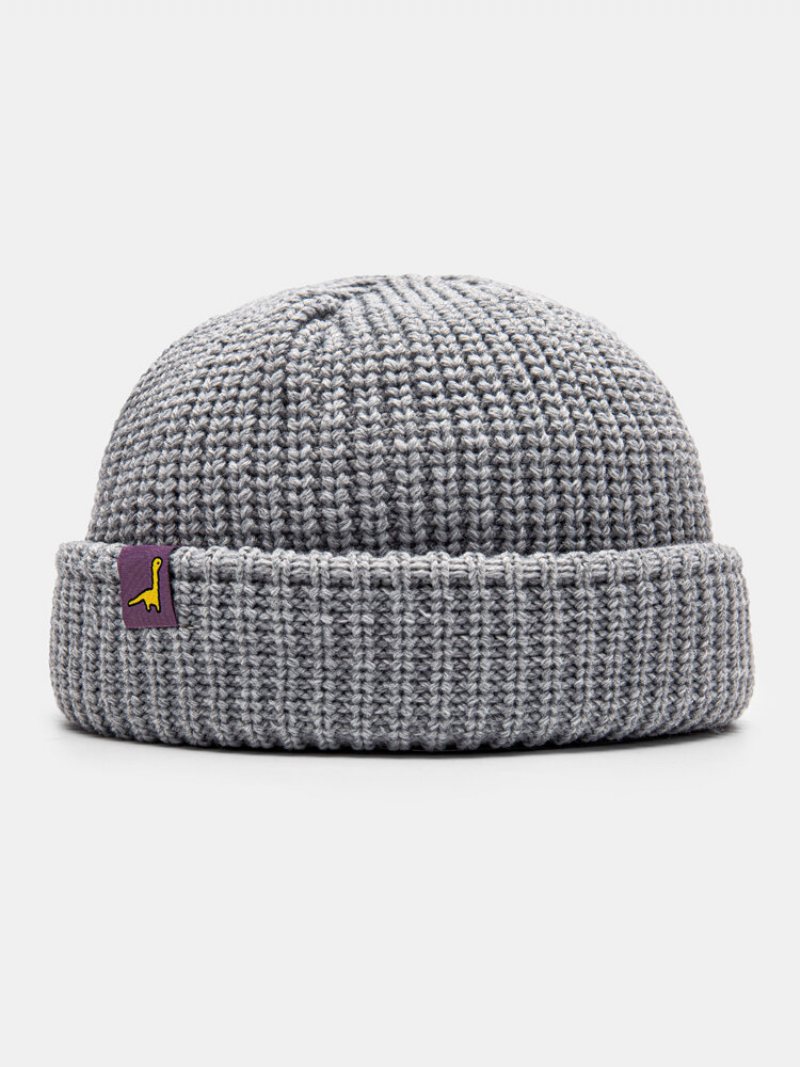 Unisex Akryl Dzianiny Jednolity Kolor Kreskówka Naszywka Na Cały Mecz Ciepło Brimless Beanie Landlord Czapka Z Czaszkami