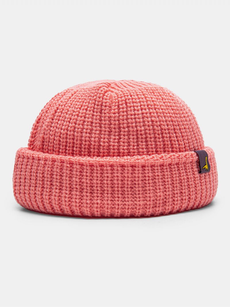 Unisex Akryl Dzianiny Jednolity Kolor Kreskówka Naszywka Na Cały Mecz Ciepło Brimless Beanie Landlord Czapka Z Czaszkami