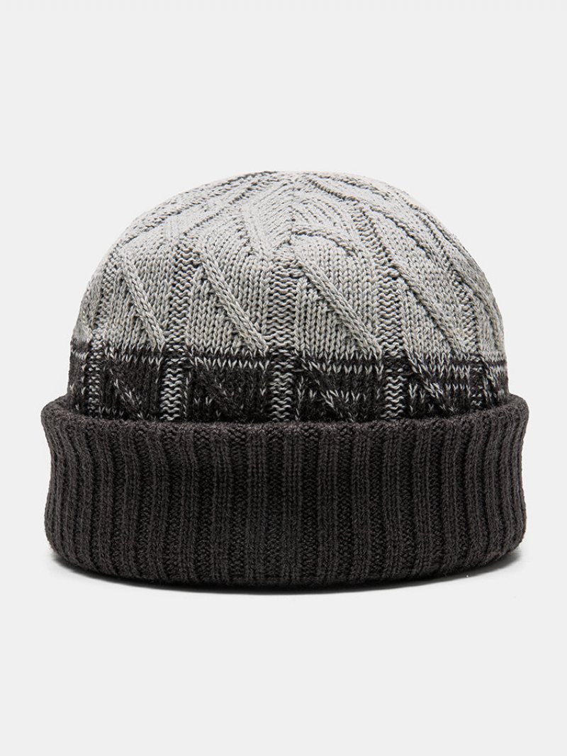 Unisex Akryl Mieszany Kolor Dzianiny Plus Aksamitne Paski Żakardowe Zagęścić Ciepło Brimless Czapka Beanie