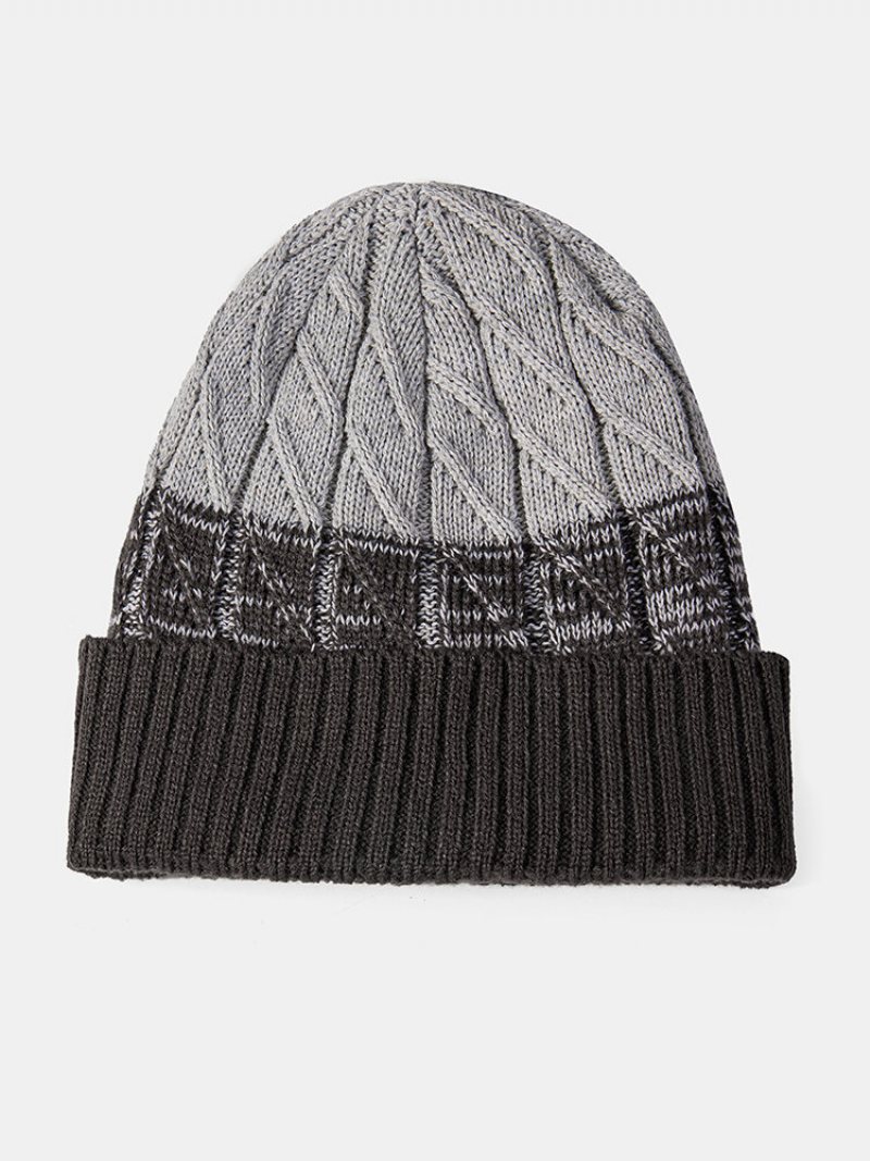 Unisex Akryl Mieszany Kolor Dzianiny Plus Aksamitne Paski Żakardowe Zagęścić Ciepło Brimless Czapka Beanie