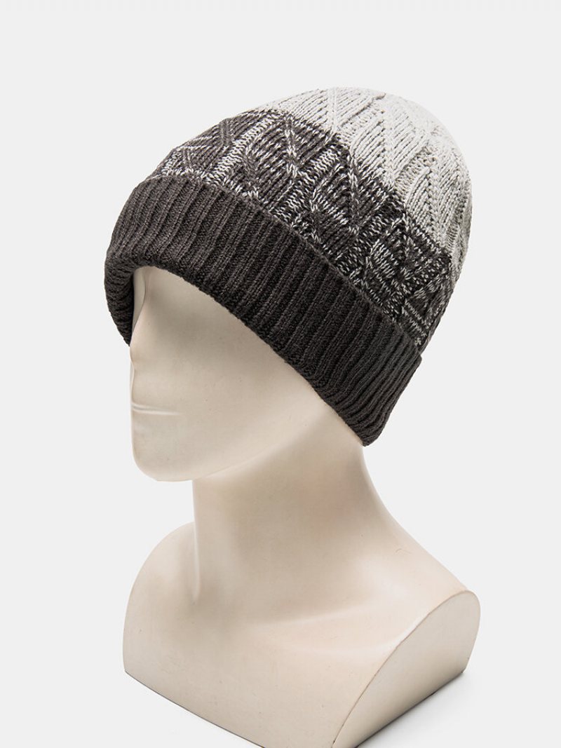 Unisex Akryl Mieszany Kolor Dzianiny Plus Aksamitne Paski Żakardowe Zagęścić Ciepło Brimless Czapka Beanie