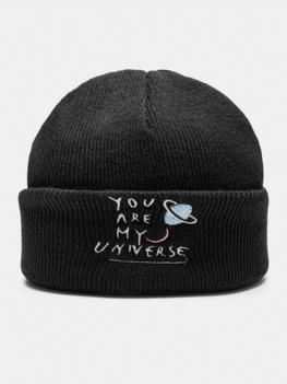 Unisex Akrylowa Dzianina Cartoon Planeta List Wzór Haftu Kołnierz Bez Brimless Oddychająca Ciepła Czapka Beanie