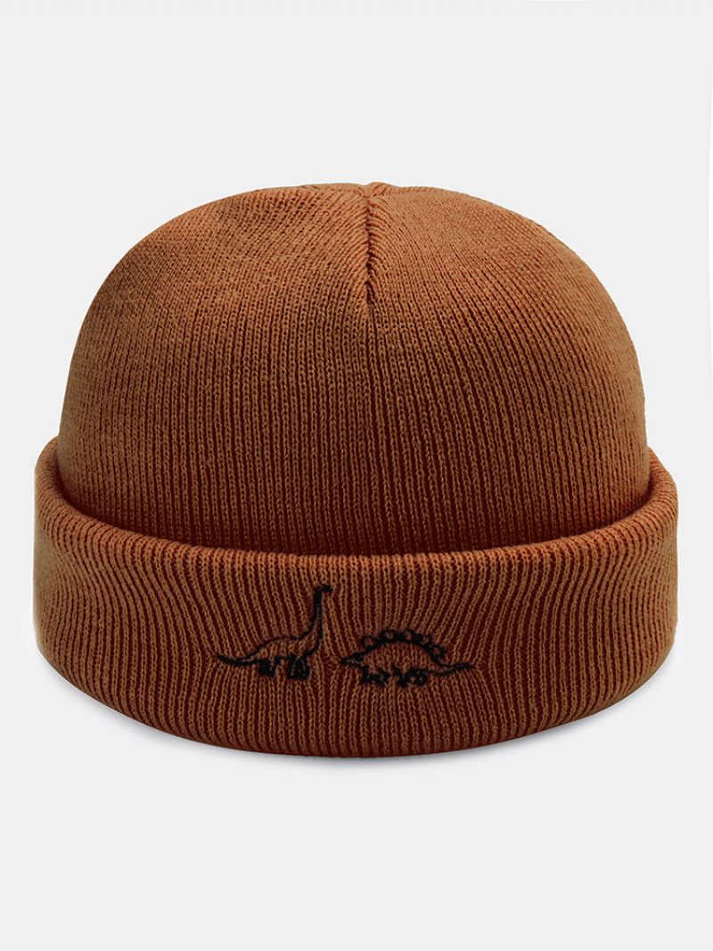 Unisex Akrylowa Dzianina Dinozaur Wzór Haftu Cały Mecz Ciepła Czapka Beanie Bez Brimless