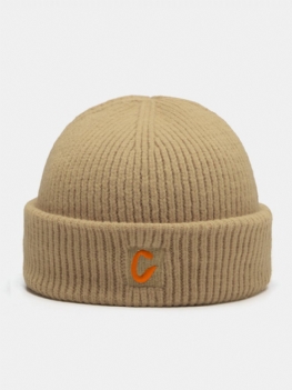 Unisex Akrylowa Dzianina Jednolity Kolor List Etykieta Haft Moda Ciepło Brimless Czapka Beanie