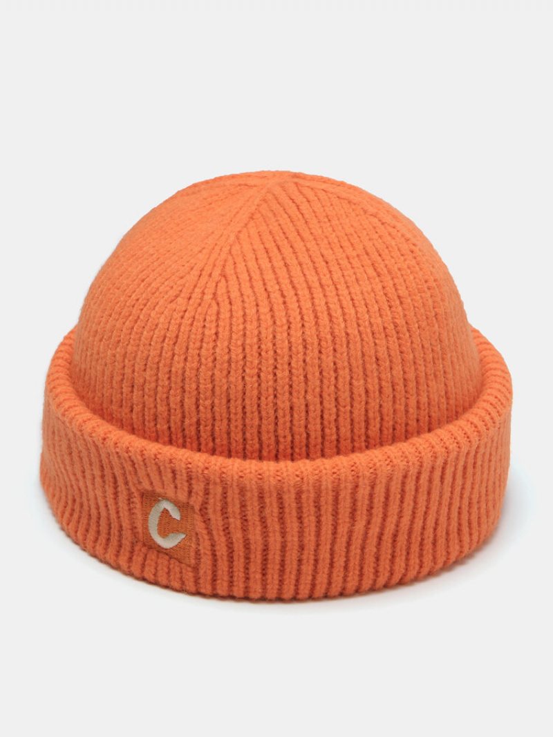 Unisex Akrylowa Dzianina Jednolity Kolor List Etykieta Haft Moda Ciepło Brimless Czapka Beanie