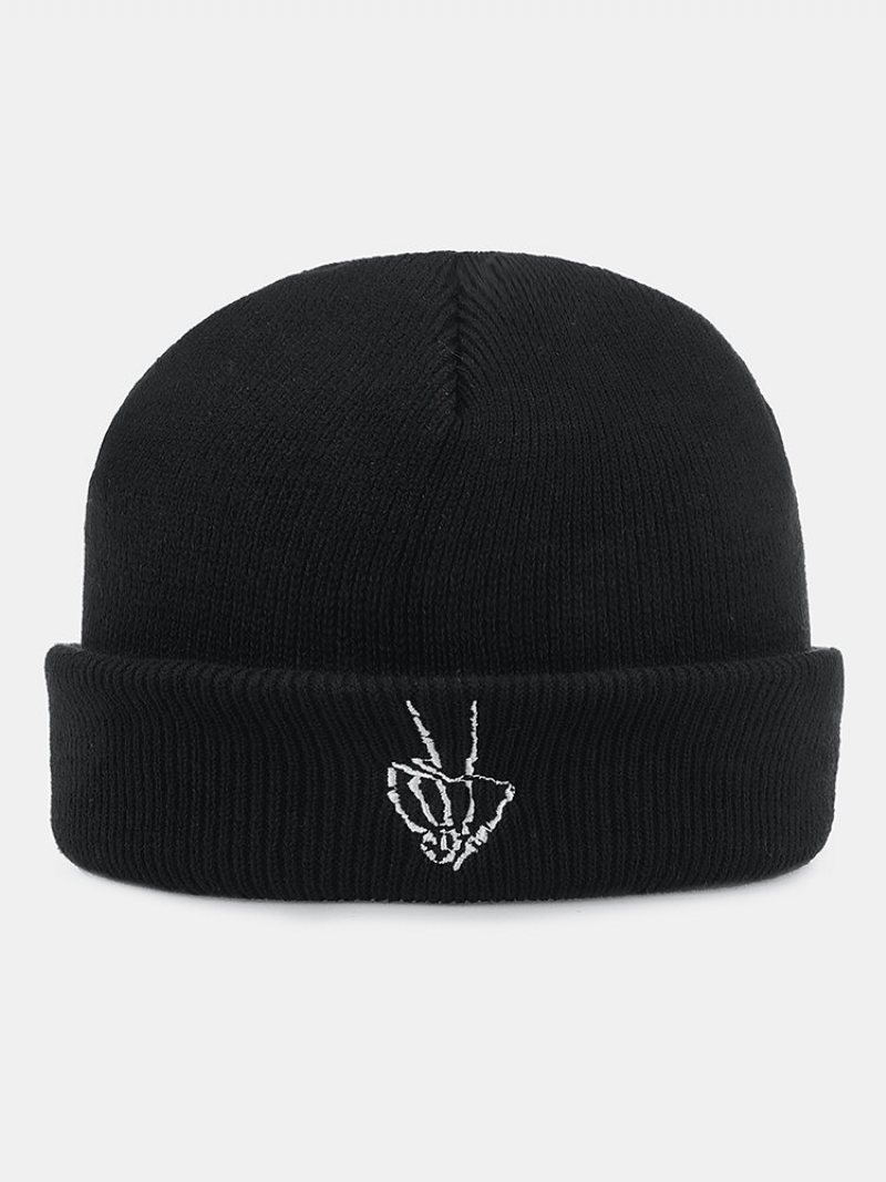 Unisex Akrylowa Dzianina Tak Gesture Wzór Haftu Proste Ciepło Brimless Czapka Beanie