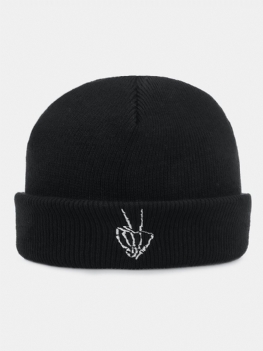 Unisex Akrylowa Dzianina Tak Gesture Wzór Haftu Proste Ciepło Brimless Czapka Beanie