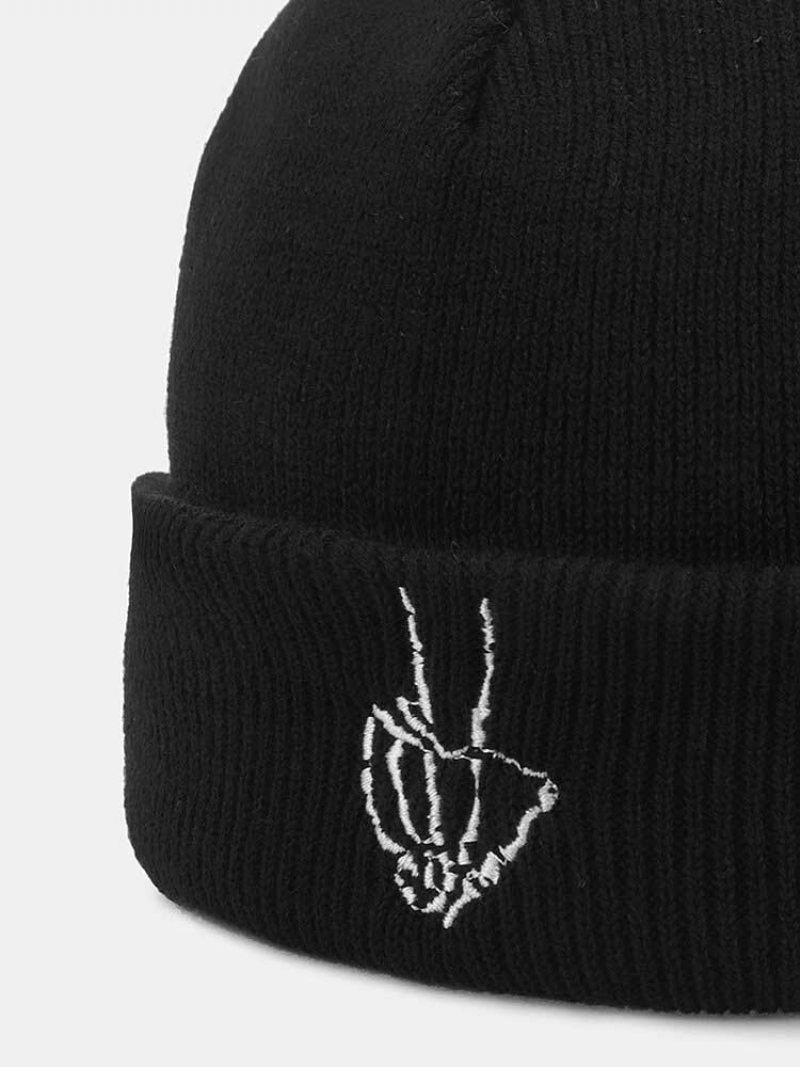 Unisex Akrylowa Dzianina Tak Gesture Wzór Haftu Proste Ciepło Brimless Czapka Beanie