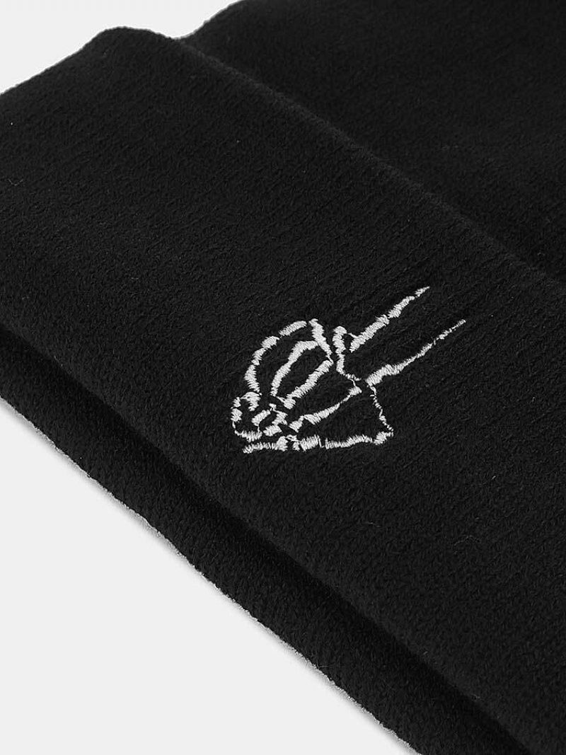 Unisex Akrylowa Dzianina Tak Gesture Wzór Haftu Proste Ciepło Brimless Czapka Beanie