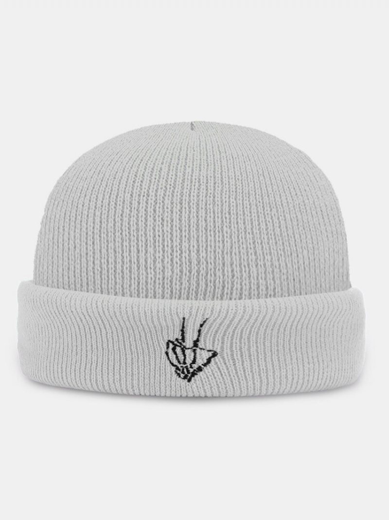 Unisex Akrylowa Dzianina Tak Gesture Wzór Haftu Proste Ciepło Brimless Czapka Beanie