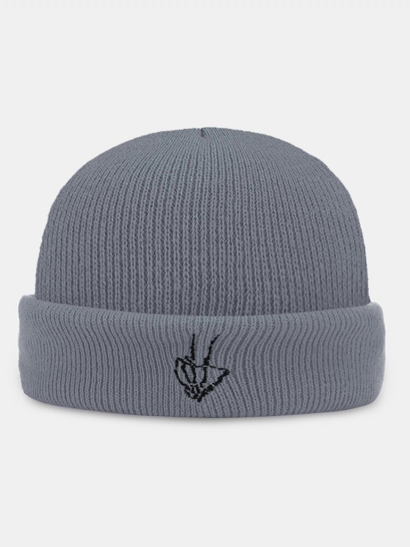 Unisex Akrylowa Dzianina Tak Gesture Wzór Haftu Proste Ciepło Brimless Czapka Beanie