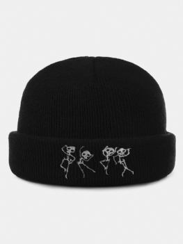 Unisex Akrylowa Dzianina Tańcząca Czaszka Wzór Haftu Moda Ciepło Brimless Czapka Beanie