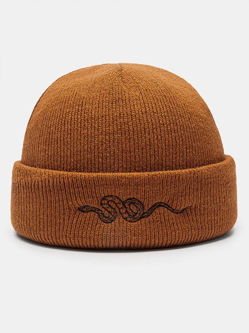 Unisex Akrylowa Dzianina Wężowy Wzór Haftu Flanging Brimless Fashion Ciepła Czapka Beanie