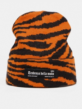 Unisex Akrylowa Dzianina Wzór Zebry List Tkanina Etykieta Moda Ciepło Brimless Czapka Beanie