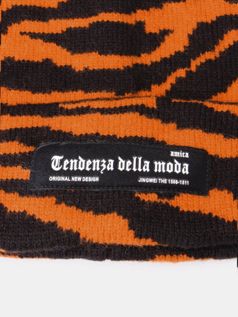 Unisex Akrylowa Dzianina Wzór Zebry List Tkanina Etykieta Moda Ciepło Brimless Czapka Beanie