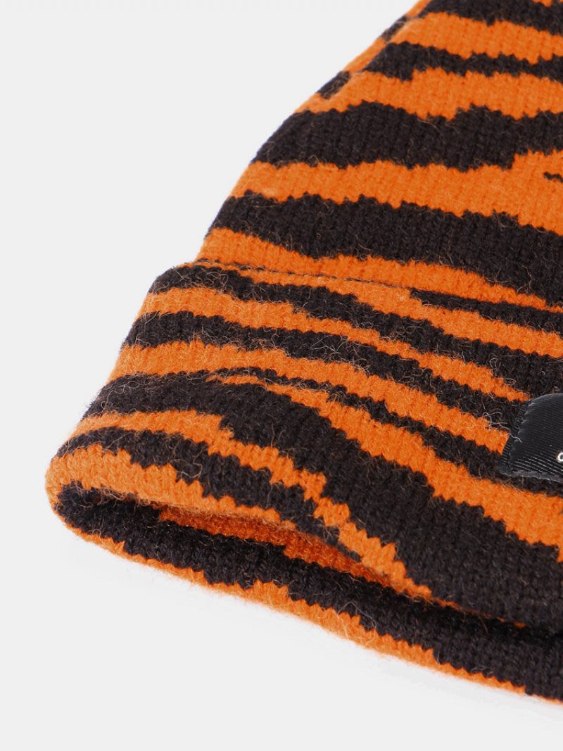 Unisex Akrylowa Dzianina Wzór Zebry List Tkanina Etykieta Moda Ciepło Brimless Czapka Beanie