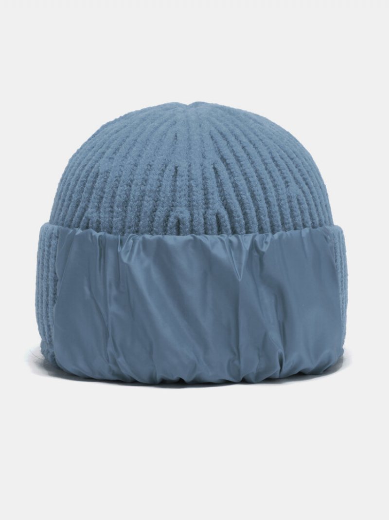 Unisex Akrylowa Dzianinowa Zagęszczona Jednokolorowa Satynowa Łatka Patchworkowa Modna Ciepła Czapka Beanie Bez Rondla