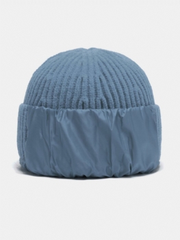 Unisex Akrylowa Dzianinowa Zagęszczona Jednokolorowa Satynowa Łatka Patchworkowa Modna Ciepła Czapka Beanie Bez Rondla