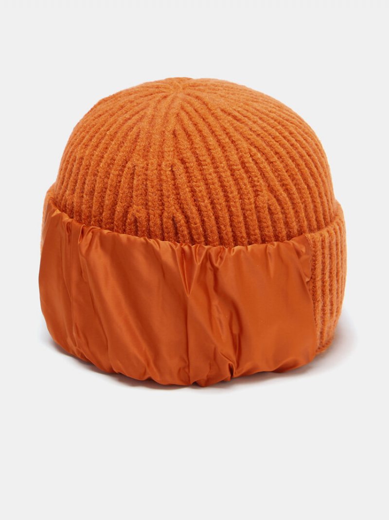 Unisex Akrylowa Dzianinowa Zagęszczona Jednokolorowa Satynowa Łatka Patchworkowa Modna Ciepła Czapka Beanie Bez Rondla