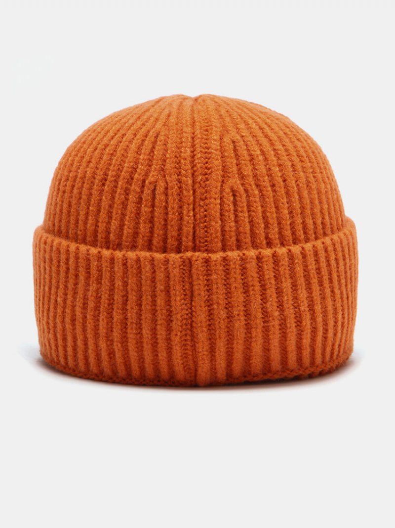 Unisex Akrylowa Dzianinowa Zagęszczona Jednokolorowa Satynowa Łatka Patchworkowa Modna Ciepła Czapka Beanie Bez Rondla