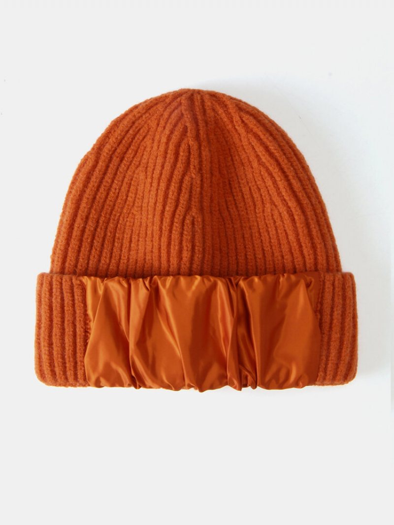 Unisex Akrylowa Dzianinowa Zagęszczona Jednokolorowa Satynowa Łatka Patchworkowa Modna Ciepła Czapka Beanie Bez Rondla