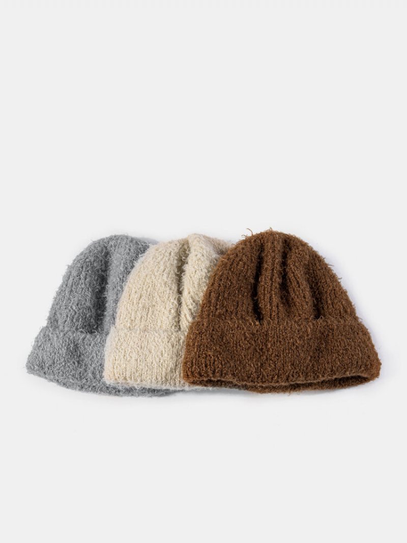 Unisex Alpaca Dzianinowa Jednolita Kolorowa Ciepła Czapka Beanie Bez Rękawów Na Zewnątrz