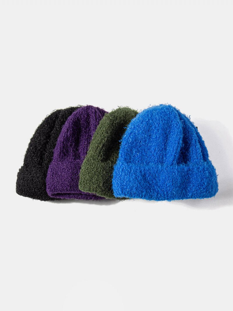 Unisex Alpaca Dzianinowa Jednolita Kolorowa Ciepła Czapka Beanie Bez Rękawów Na Zewnątrz