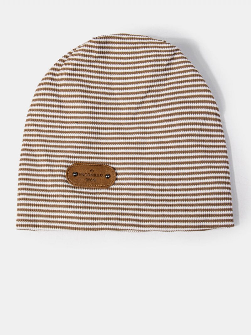 Unisex Bawełniana Prążkowana Litera Nity Naszywka Pu Vintage Ciepła Czapka Beanie