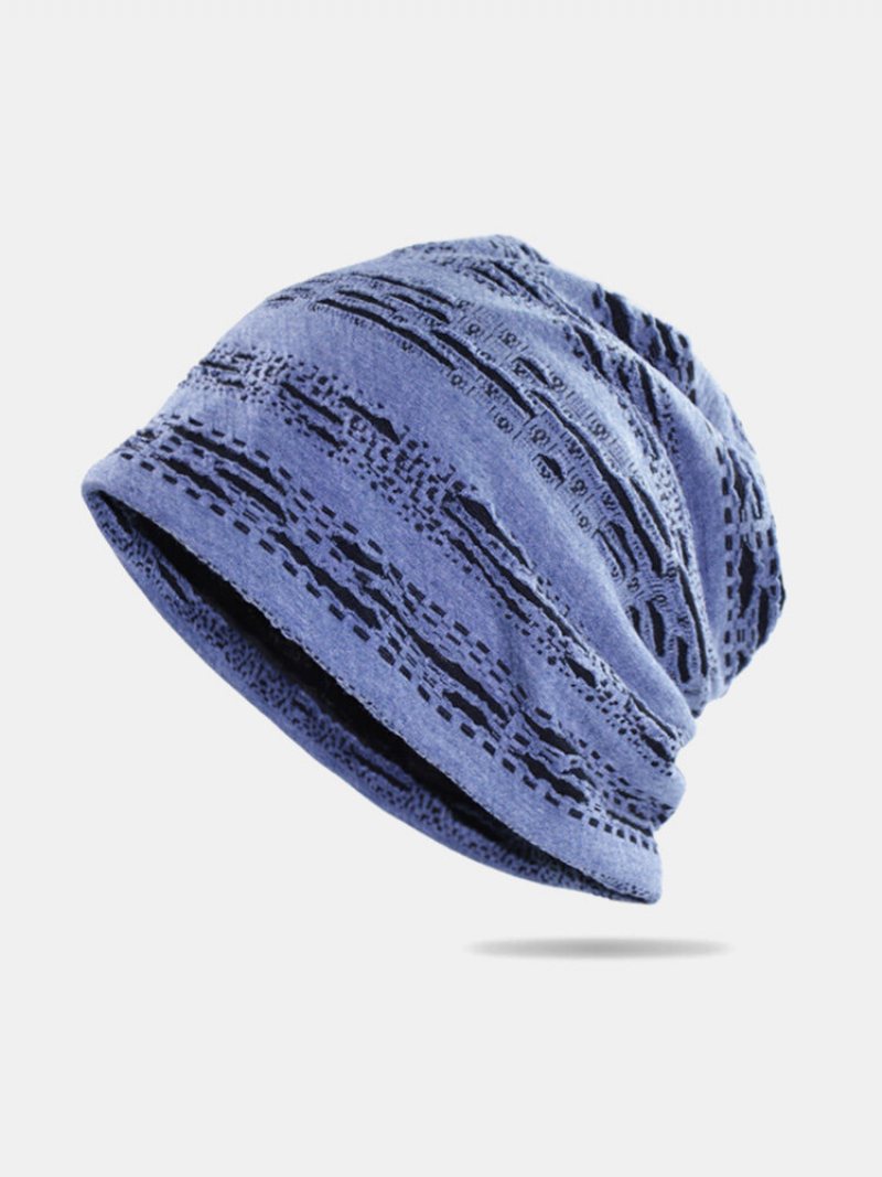 Unisex Bawełniane Geometryczne Paski Poziome Złamane Dziury Dwuwarstwowa Oddychająca Modna Czapka Beanie Bez Brimless