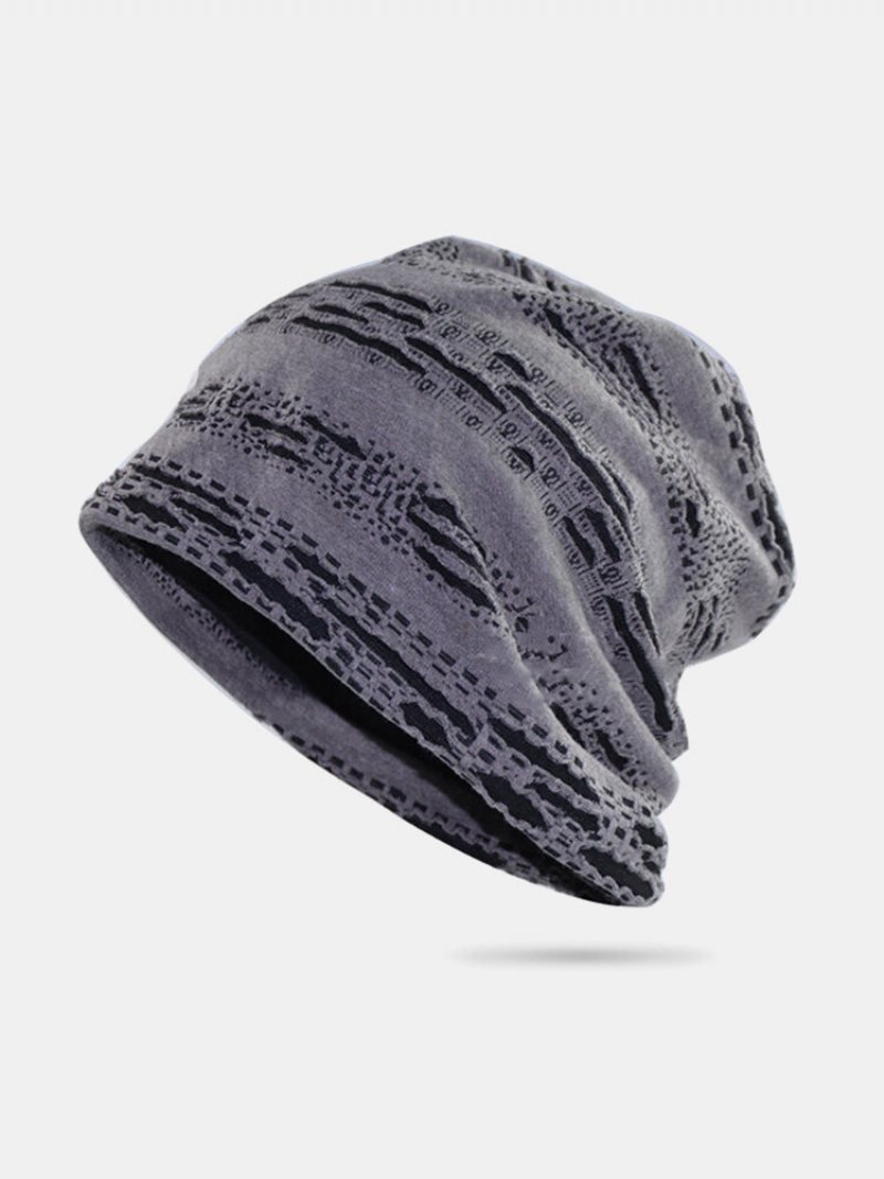 Unisex Bawełniane Geometryczne Paski Poziome Złamane Dziury Dwuwarstwowa Oddychająca Modna Czapka Beanie Bez Brimless