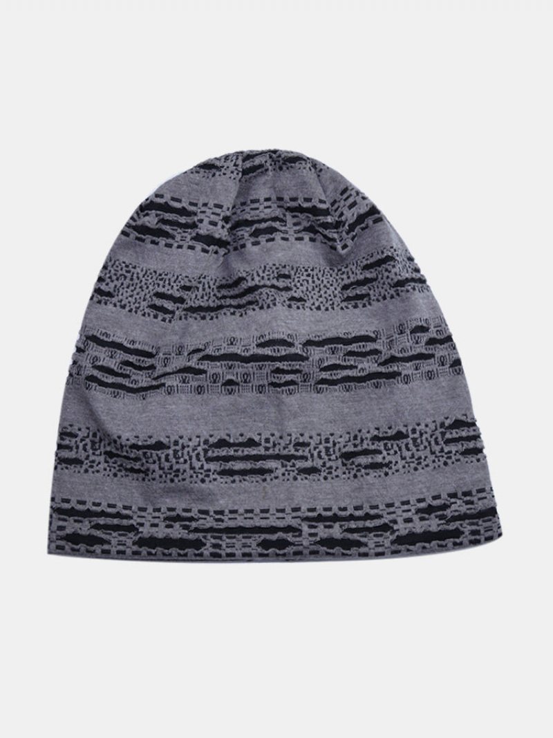 Unisex Bawełniane Geometryczne Paski Poziome Złamane Dziury Dwuwarstwowa Oddychająca Modna Czapka Beanie Bez Brimless