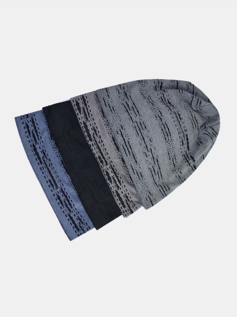 Unisex Bawełniane Geometryczne Paski Poziome Złamane Dziury Dwuwarstwowa Oddychająca Modna Czapka Beanie Bez Brimless