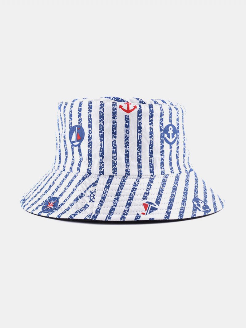 Unisex Bawełniany Dwustronny Pasek Żaglówka Kotwica Ster Drukowanie All Match Sunshade Bucket Hat