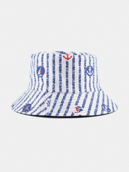 Unisex Bawełniany Dwustronny Pasek Żaglówka Kotwica Ster Drukowanie All Match Sunshade Bucket Hat