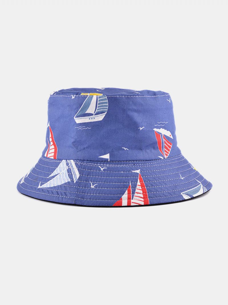 Unisex Bawełniany Dwustronny Pasek Żaglówka Kotwica Ster Drukowanie All Match Sunshade Bucket Hat