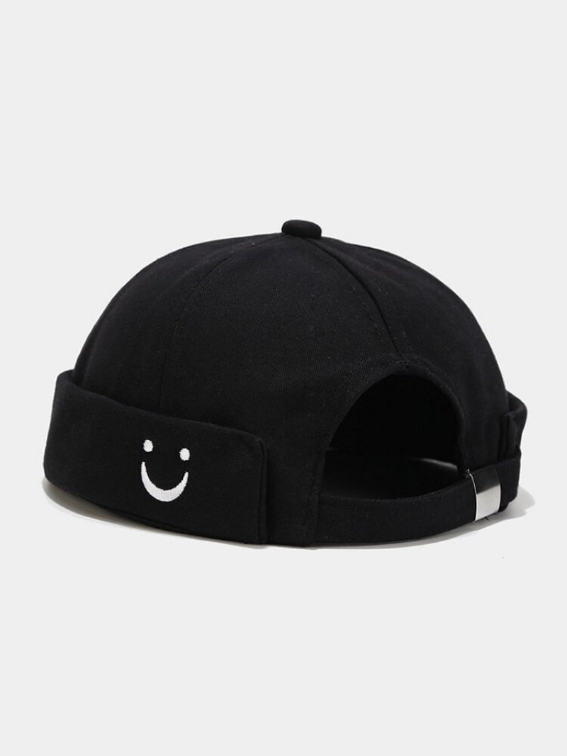 Unisex Cotton Smile Face Haftowana Dopasowana Regulowana Czapka Beanie Bez Rondla Landlord Czapki Z Czaszkami