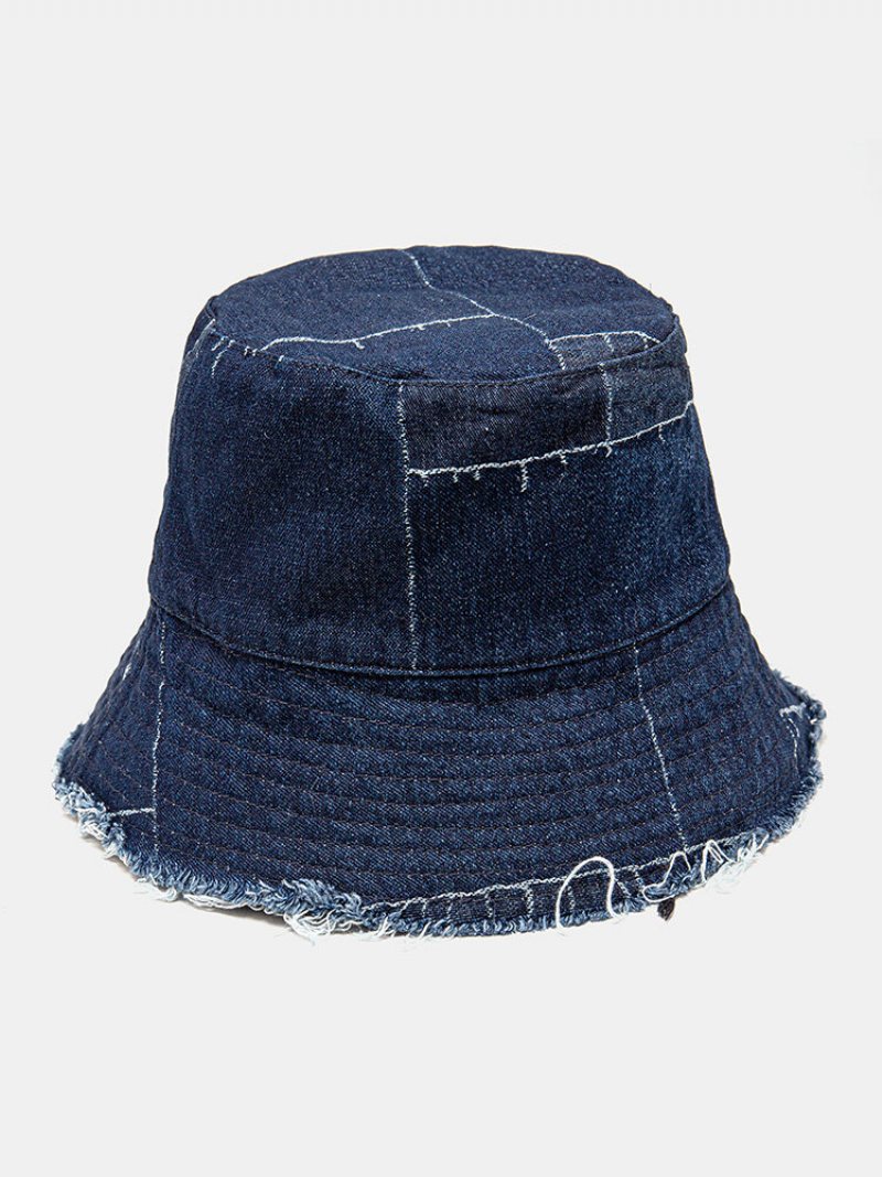 Unisex Denim Distressed Postrzępiona Krawędź Vintage Casual Sunshade Składane Płaskie Kapelusze Wiadro