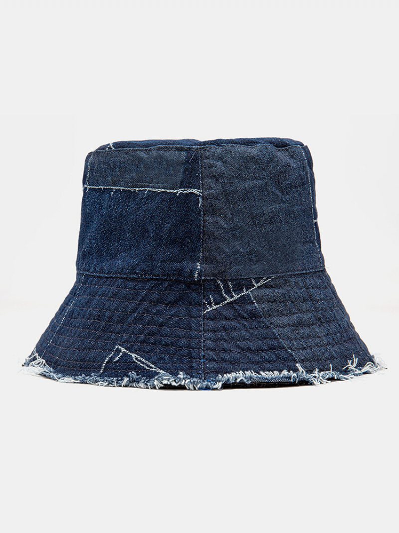 Unisex Denim Distressed Postrzępiona Krawędź Vintage Casual Sunshade Składane Płaskie Kapelusze Wiadro