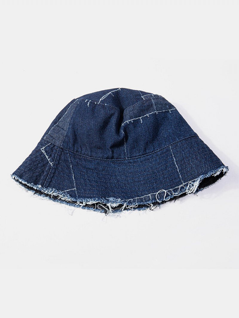 Unisex Denim Distressed Postrzępiona Krawędź Vintage Casual Sunshade Składane Płaskie Kapelusze Wiadro